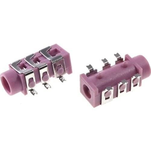 100pcs Black / Pink Phone Jack Diameter 3.5mm 6 Pin SMD type 3 conductor TRS Stereo Socket board guide Rohs New