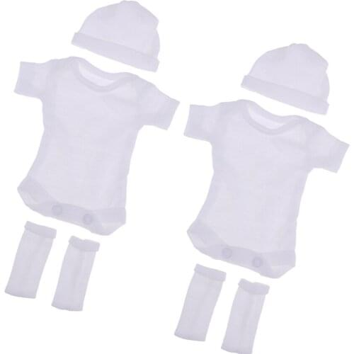 2 Set Dolls Outfits Short Sleeve Jumpsuit And Hat Socks Suit For 10-11inch Baby Dolls White