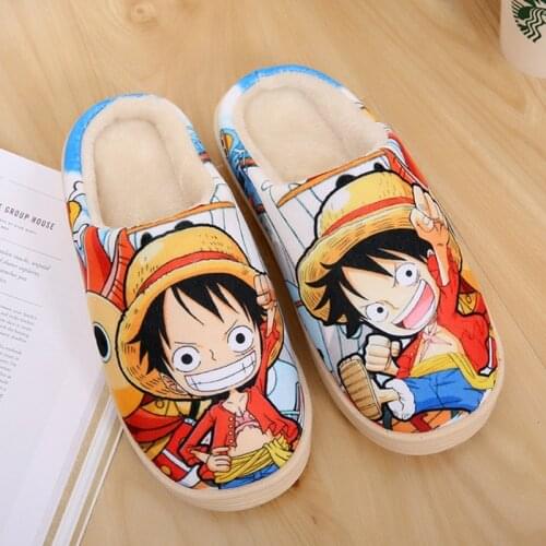 2018 Japan Anime ONE PIECE Monkey D Luffy Winter Warm Plush Men Women Shoes Home Slippers Stuffed Plush
