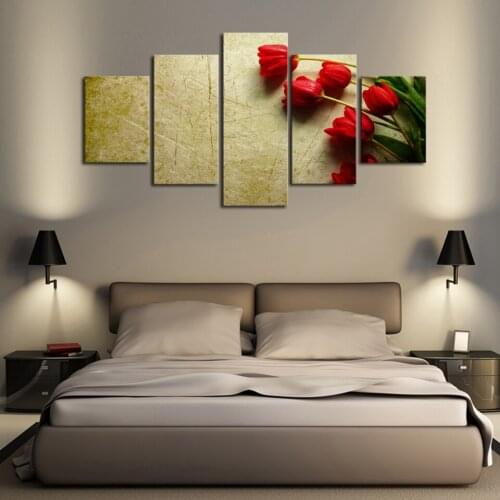 5 Panel Red Rose Scenery Printed Modern Canvas Painting Wall Art Poster Pictures Home Decor Living Room Modular Frame