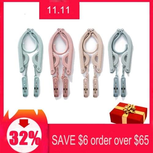 6pcs Travel hanger portable multi-purpose folding hangers friends outdoor drying rack plastic clothes hanging clip