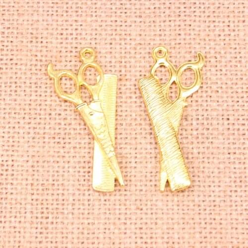 6pcs Tibetan Gold barber scissor comb stylist Charms Pendants for Jewelry Making DIY Handmade Craft 24*53mm