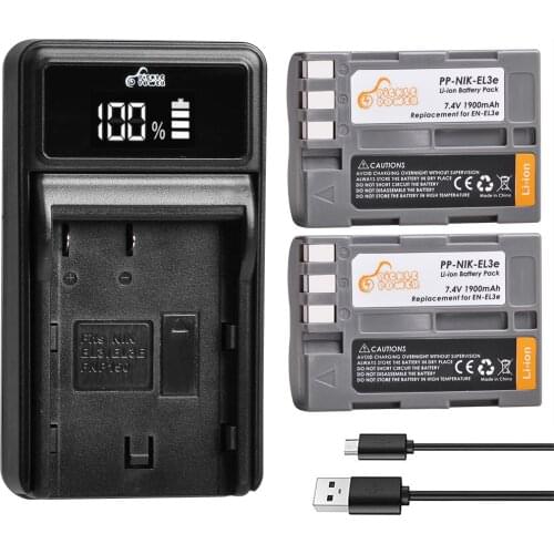 Pickle Power 1900mAh EN-EL3E EN EL3e Battery + LED Charger for Nikon D50, D70, D70s, D80, D90, D100, D200, D300, D300S, D700