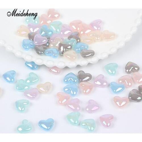 Acrylic Kids cute Jelly Heart Love Beads For Jewelry Making Handmade Candy Color Childrens Toys Beading Pacifier chain 32pc/bag