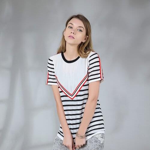 American and New European wind silk stripes short sleeve blouse