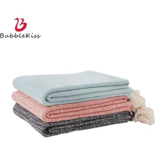 Bubble Kiss American Knitted Shawl Blanket Beige Tassel Home Sofa Decorative Blanket Summer Fashion Nap Air Conditioning Blanket