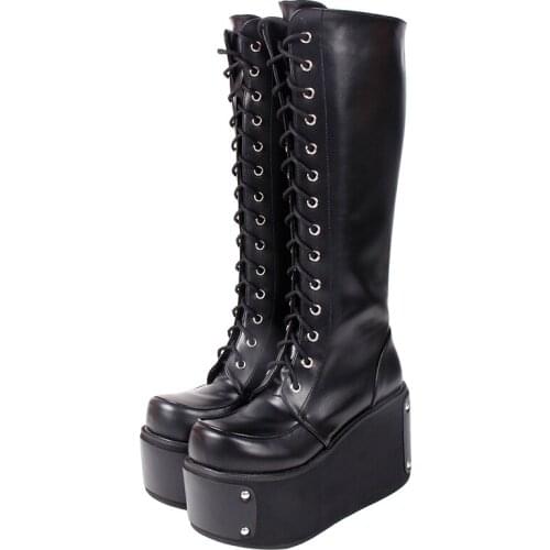 Angelic imprint handmade Women motorcycle cool punk boots lady lolita wedges shoes woman Gothic high heels pumps 9712 10cm rivet