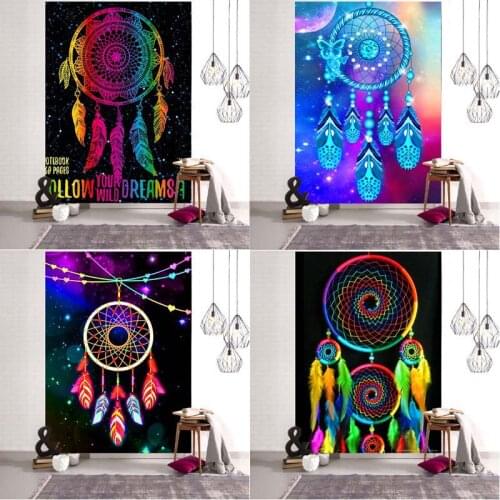 Dream Catcher Psychedelic Feathers Tapestry Hippie Dorm Blanket Art lapacz Snow Boho thảm treo tường phòng ngủ Macrame Decor