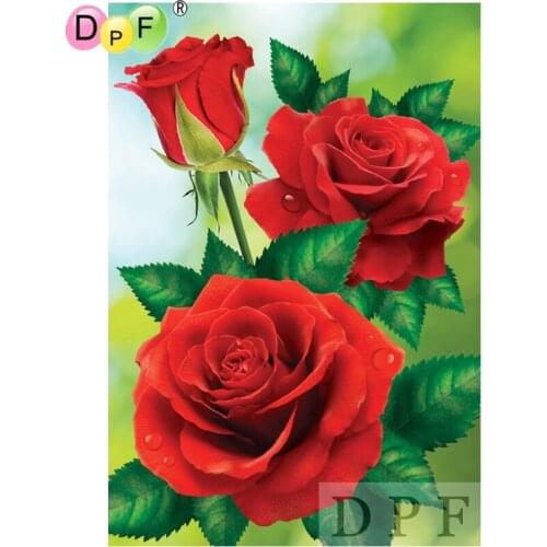 DPF Diamond Embroidery Red rose Diamond Painting Cross Stitch pasted rhinestone needlework Mosaic 3D Full Square home decor