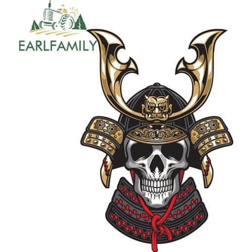 EARLFAMILY 13cm x 9.1cm for Samurai Skull Car Assessoires Stickers Vinyl Fine Decal Motorcycle Personality Campervan Decoration