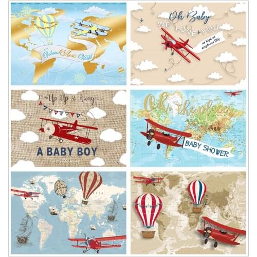 Aircraft Map Boys Birthday Party Baby Shower Decor Banner Photography Backdrop Plane Child Studio Customized Photo Background