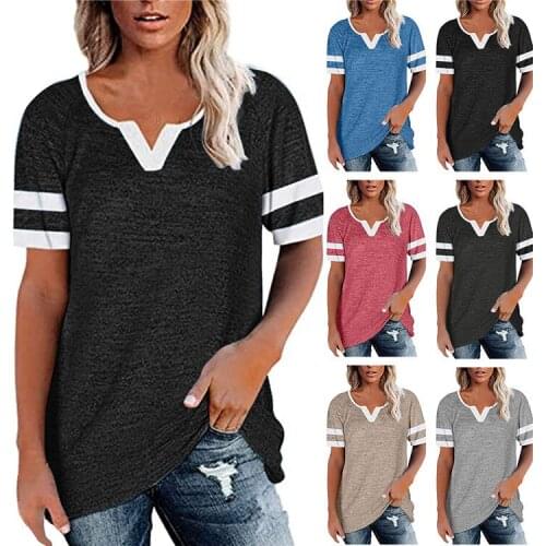 T shirt women 2021 new arrival summer style splicing v-neck leisure female T-shirt short sleeve tshirt dropshipping LDMJW210116