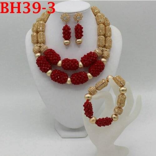 Hot New Bridal Jewelry Sets Red Nigerian Wedding African Beads Jewelry Set Crystal Fashion Gift Necklace Free Shipping BH39-2