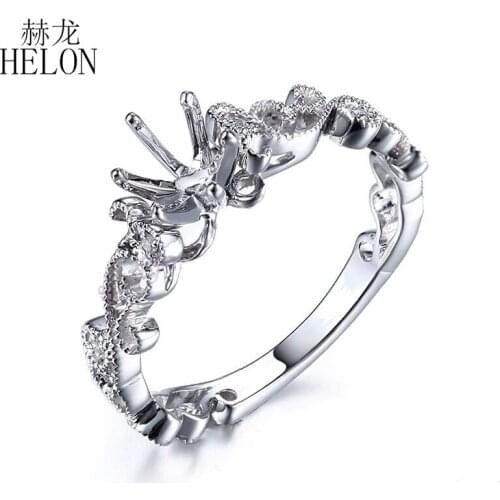 HELON Round 5-5.5mm Solid 10K White Natural Diamonds Gold Semi Mount Engagement Ring For Women Birthday Anniversarry Best Gift
