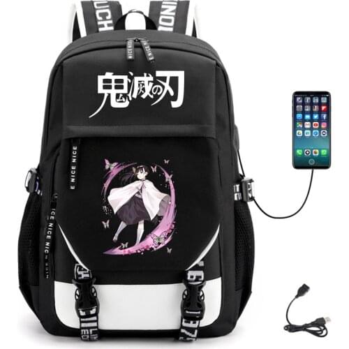 Anime Demon Slayer USB Backpack Fabric Unisex Canvas Student Packsack Teenger Casual Schoolbag High Quality Laptop Bag
