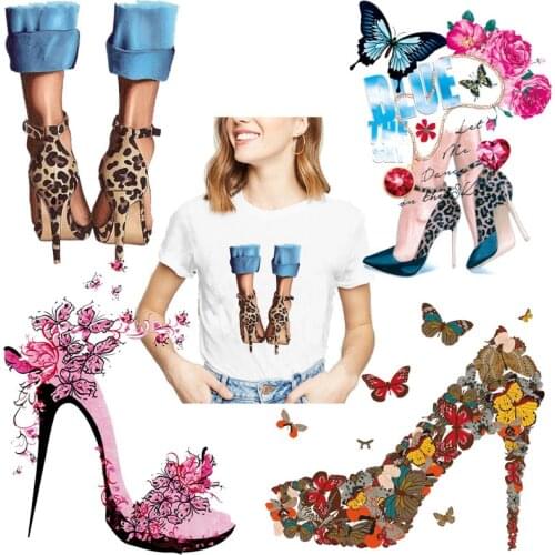 Beauty high heels badge stickers iron on transfers for clothing iron on transfer patches on clothes women butterfly flower patch