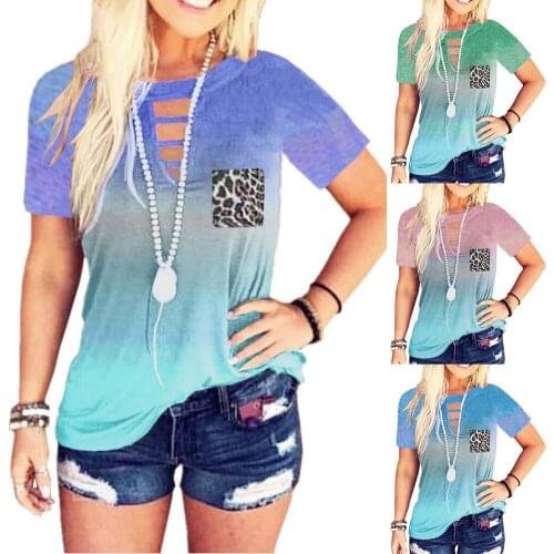 Summer Fashion Plus Size Tops Tee Women Gradient Color Short Sleeve Round Neck T-shirt Tee Top Blouse