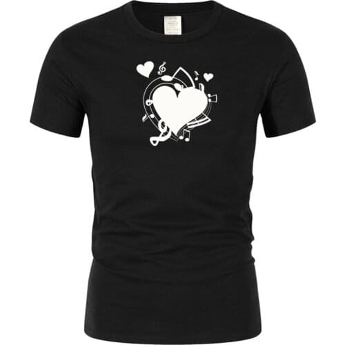 Mens printed short sleeve romantic love music pure cotton leisure classic unique fashion