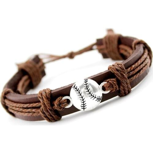 Baseball Softball Soccer Football Volleyball Lacrosse Field Ice Hockey Player Gymnastics Sports Charm Leather Bracelets Jewelry