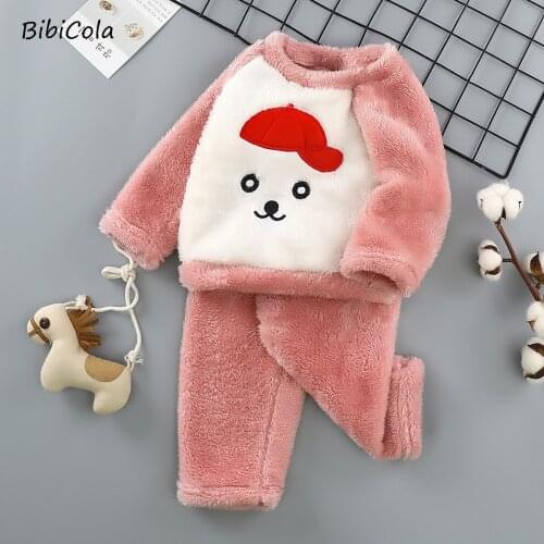 New Autumn Winter Baby Clothes Pajamas Sets Girls Pajamas Children Warm Flannel Fleece Catoon Bear Kids Sleepwear Home Suit