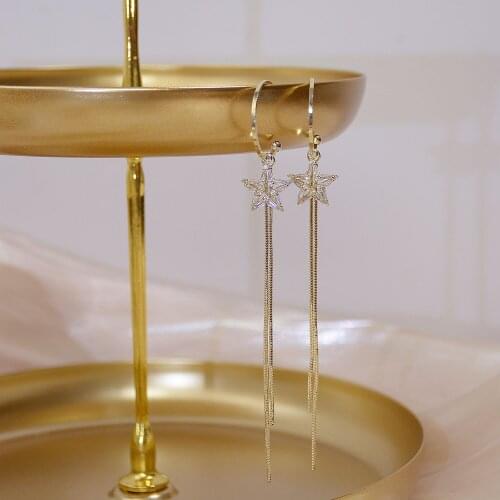 New Fashion Jewelery Crystal Star Exquisite 14k Real Gold Plated Earrings for Woman Holiday Party Daily Long Tassel Earring