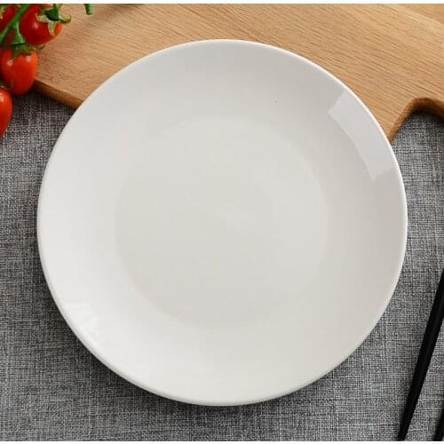Tableware Japanese Pure White Round Dish Restaurant Dish Plain White Rice Plate Western Food Plates Household Disc Steak Plate