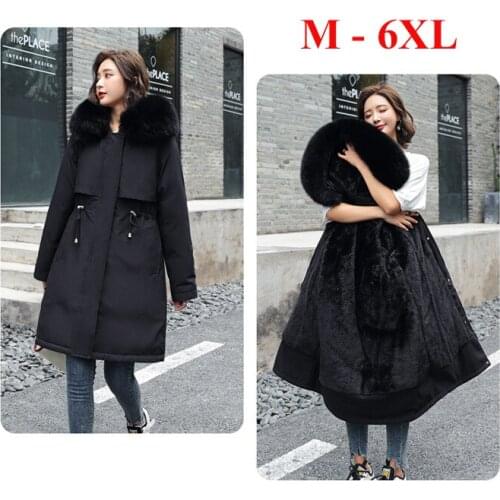 Plus Size Women Warm Jacket Cozy Coat Adjustable Waist Cotton Liner Parker Parka FashionFur Collar Medium Long Hooded Parka