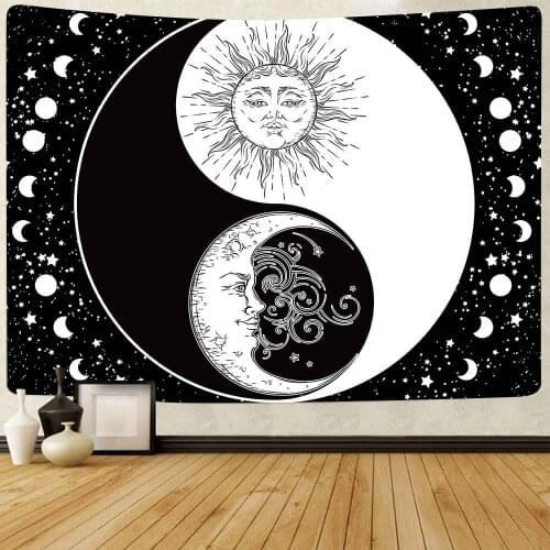Simsant Psychedelic Sun and Moon Tapestry Yinyang Black and White Art Wall Hanging Tapestries for Living Room Home Decor