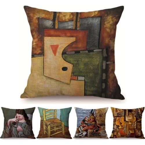 Nordic Famous Oil Painting Art Cushion Cover Pablo Picasso Abstract Paintings Cotton Linen Home Decoration Car Sofa Pillow Case