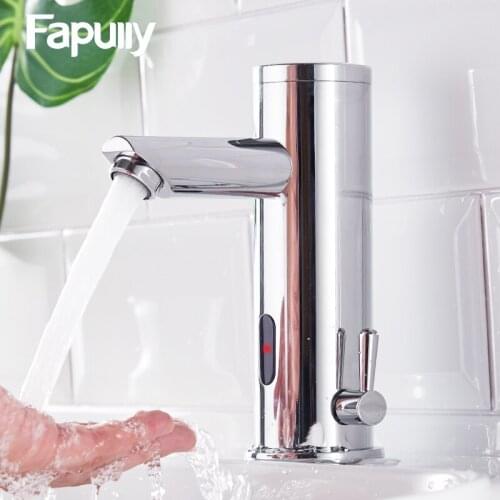 Fapully Sensor Basin Faucet Hot Cold Water Chrome Brass Taps Automatic Hands Touch Infrared Sensor Faucet Bathroom Sink Mixers