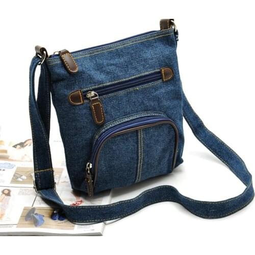 Fashion Retro Blue Denim Shoulder Bags Women Handbag Classical Vintage Zipper Messenger Bag Crossbody Bag Large Capacity Durable