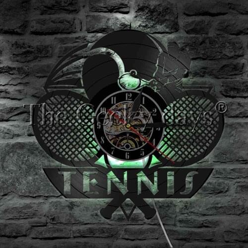 Tennis Player Grand Slam Vinyl Record Wall Clock With LED illumination Tennis Rackets Crossed Tennis Match Decor Light
