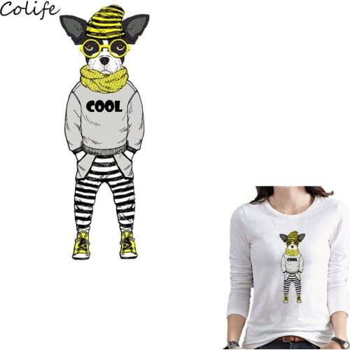 Iron On Patch Cool Dog Washable DIY Accessory New Design Print On T-Shirt Clothes Decoration Parches 28x10cm