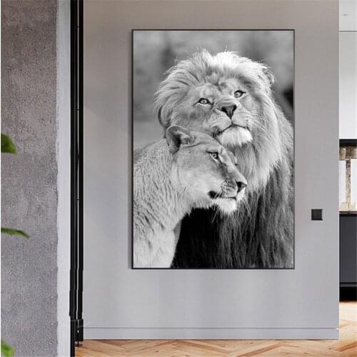 African Wild Lions Lover Canvas Paintings on the Wall Art Lions Poster And Prints Black And White Animals Art Pictures Cuadros