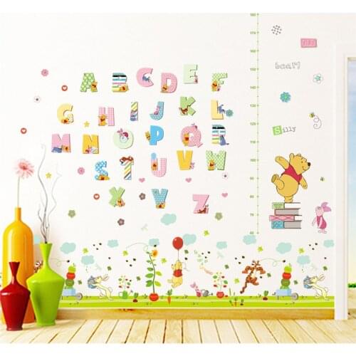 Winnie The Pooh 26 Letters Home Decor Height Measure Wall Stickers Alphabet Mural For Kids Rooms Bedroom School Wall Decal