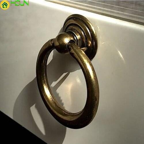 Rustico Vintage Brass Furniture Knobs Antique Bronze Shaky Drop Ring Drawer Shoe Cabinet Dresser Cupboard Door Pull Knob Handle