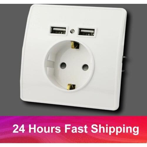 Mobile Phone USB Plug Charger Power Socket, Bedroom Wall Embedded Socket, Double USB Spain Russia EU Standard Electrical Outlets
