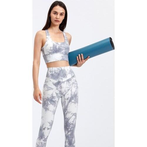 Womens Sportswear 2-Piece Sportswear-High Waist Leggings Stretch Sports Bra Yoga Wear Tie-Dye Design