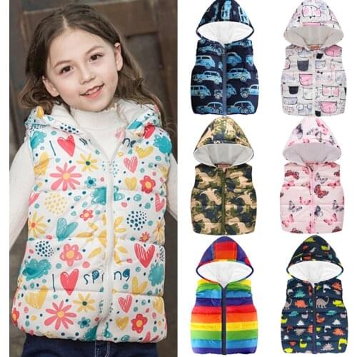 HH Kids vest Sleeveless jacket children vest for girls hooded winter autumn waistcoats Graffiti Dinosaur baby boy vest Coat