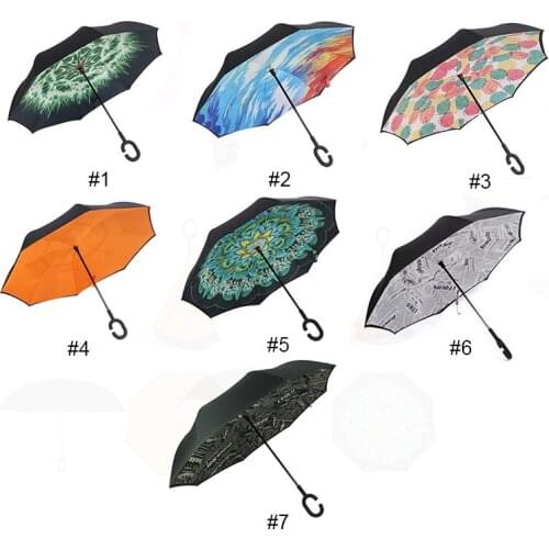Colorful Aluminum Alloy Tube Folding Reverse Umbrella Double Layer Inverted Windproof Rain Car Umbrellas For Women