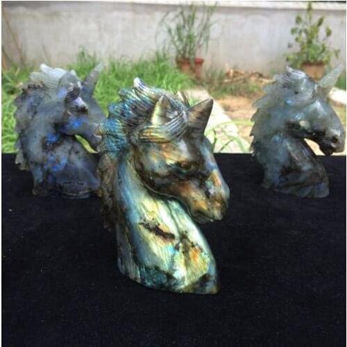 1pcs Natural labradorite unicorn skull quartz crystal Manual carving