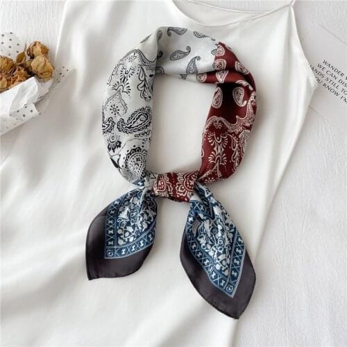 2021 Brand Hair Scarf Women Silk Satin Square Scarves Fashion Paisley Splice Headkerchief Bandana Girls Hand Bag Wirst Foulard