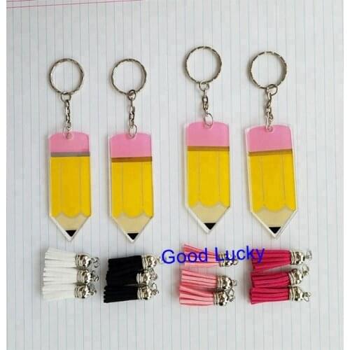 300pcs/lot Wholesale 2019 Latest Fashion Personalized New Hot Sale Teachers Day Acrylic Glitter Pencil Keychains