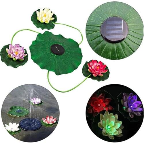 4 PCS Heads /Bundle Artificial EVA Flower Lotus Lamp Solar Charge Folating Pool Lily Night Light For Outdoor Garden Decoration