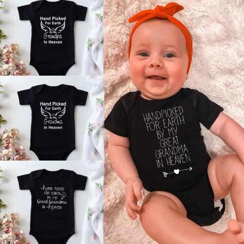 Hand Picked for Earth By My Grandpa/grandma In Heaven Baby Bodysuit Romper Summer Short Sleeve Black Bodysuit Ropa