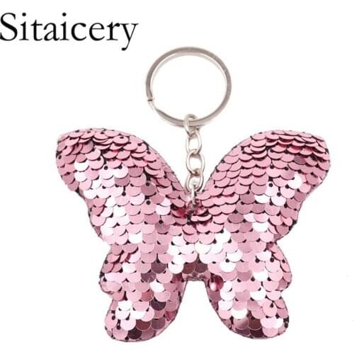 Sitaicery Beautiful Butterfly Chain Keychain Glitter Sequins Key Chain Gift For Women Girl Llaveros Mujer Accessories Key Ring