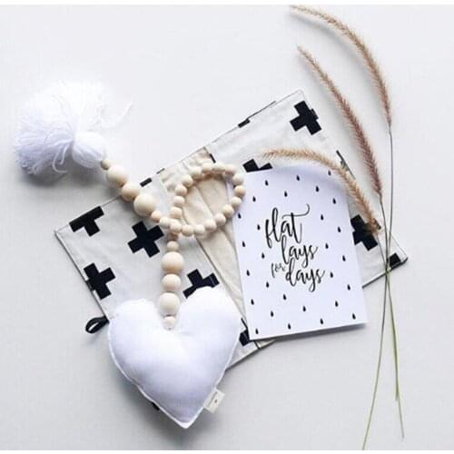 1Pcs Nordic Style Kids Room Decorations Wooden Beads Garland With Heart Tassels Scandinavian Style Baby Tent Hanging Decorcor