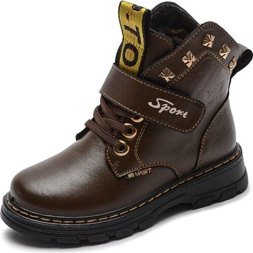 SKOEX Kids Boys Boots Winter Mid-Calf Waterproof Boots for Boys Fashion Outdoor Leather Shoes Warm Martin Boots for Children