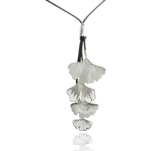 Long Necklace for Women Vintage Antique Ginkgo Biloba Leaves Statement Accessories Womens Pendants Trendy Suspension Decoration