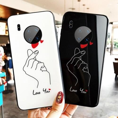 For Huawei Mate 30 Pro Case Love you Pattern Hard Tempered glass soft Silicone Cover For Huawei Mate 30 Lite phone funda